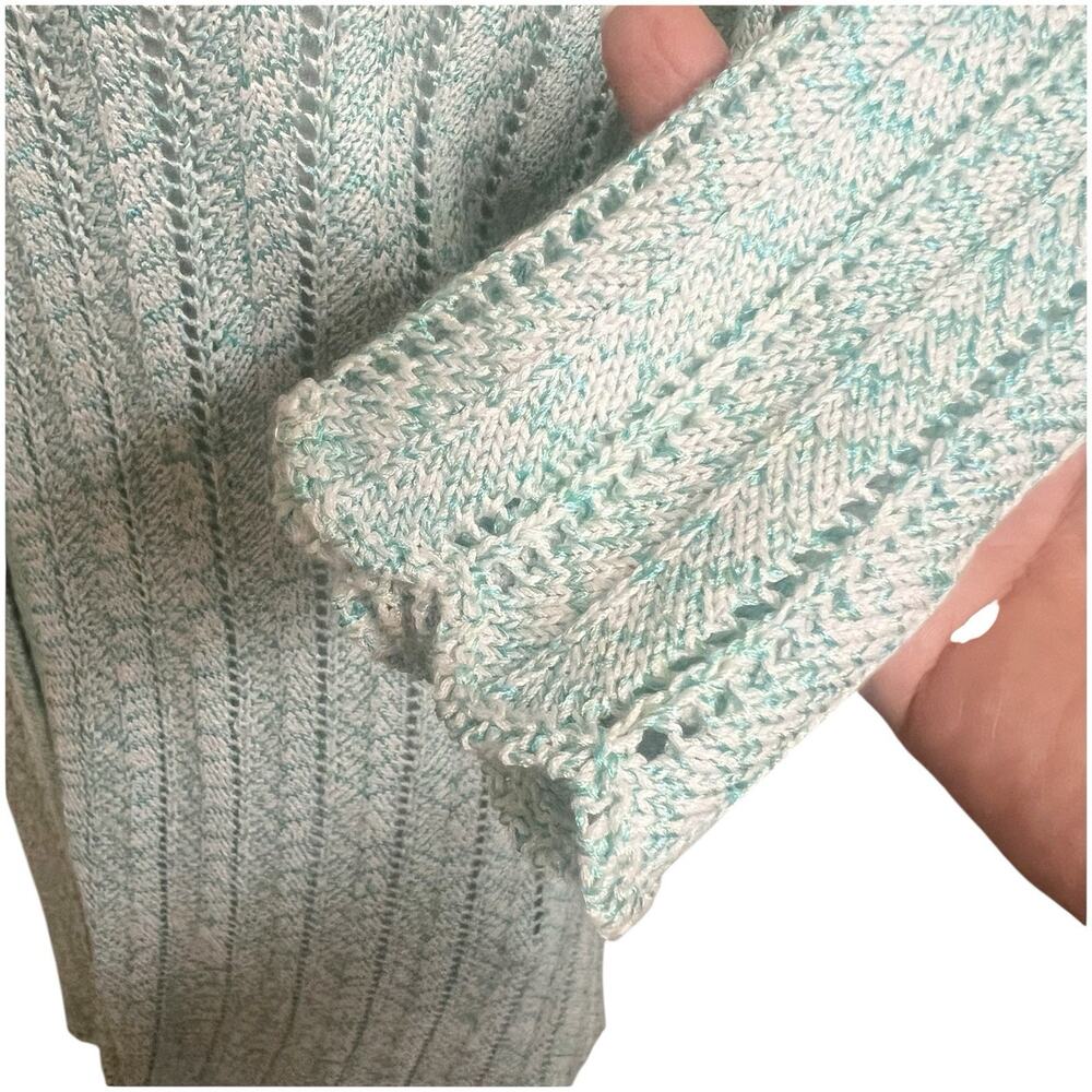 St. John Sport Crochet Longline Knit Cardigan Teal Size Small Petite Beaded Hook - Picture 11 of 16